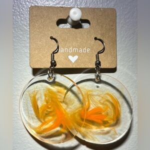 Handmade Clear and Orange Resin Earrings